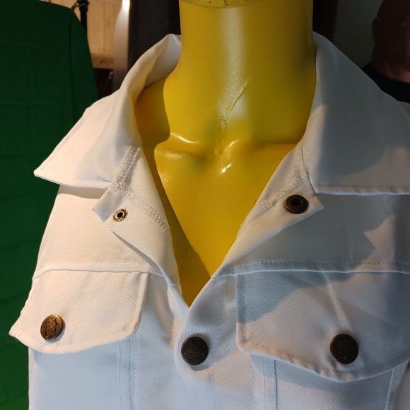 woman shirt button down semi white translucide Small feel like a medium large - Picture 2 of 10